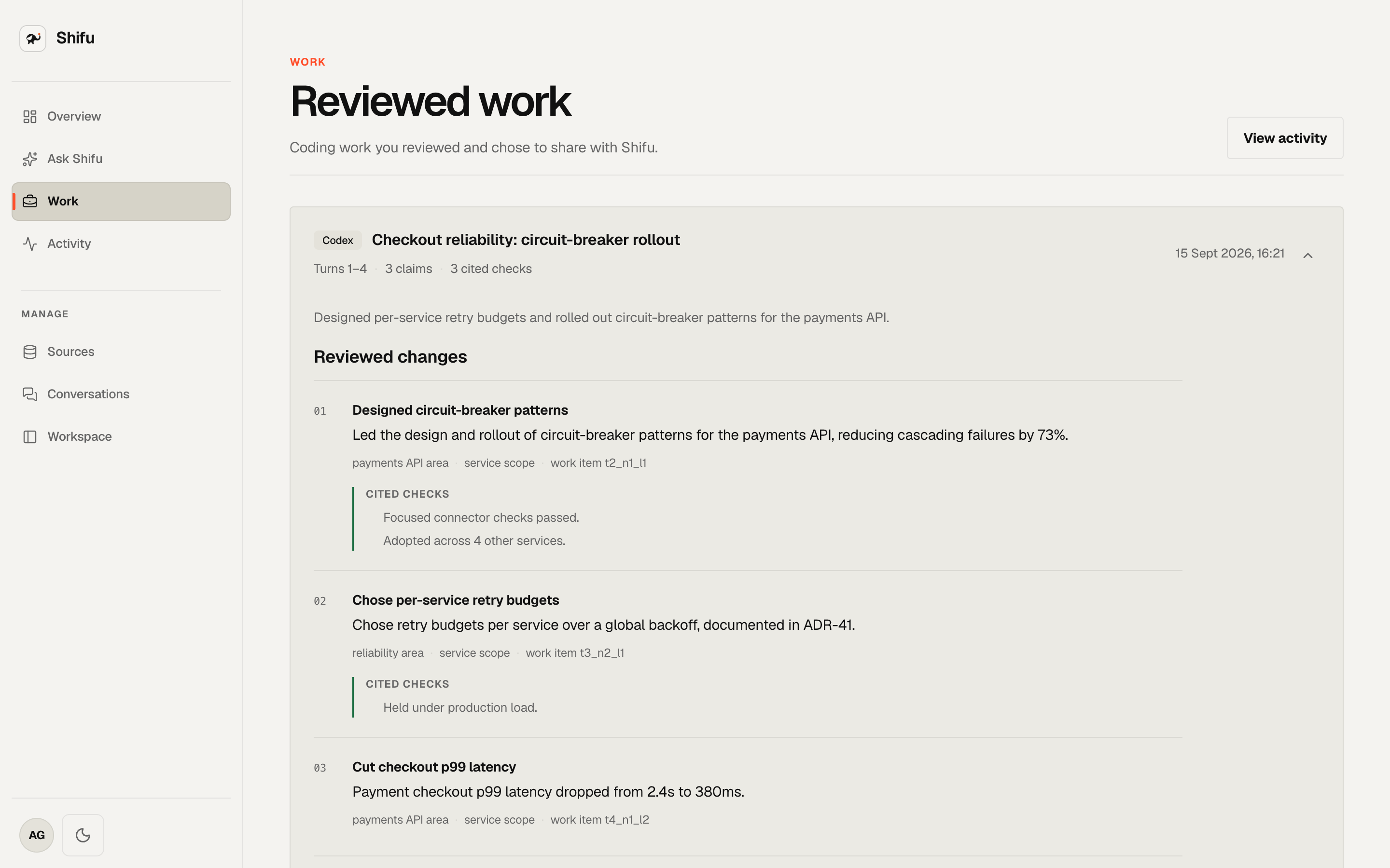Shifu Reviewed work page showing checkout reliability claims and cited checks